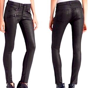Rag & Bone Coated/Waxed Midrise Moto Jeans Zip Ankle in Seal (Black) 25